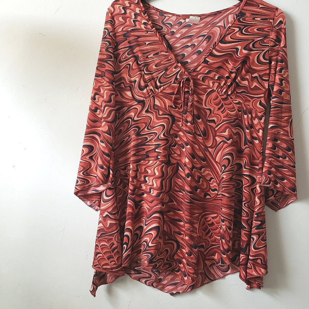 Es.se Women's Multicolor Abstract Flare Sleeved Top, Size M